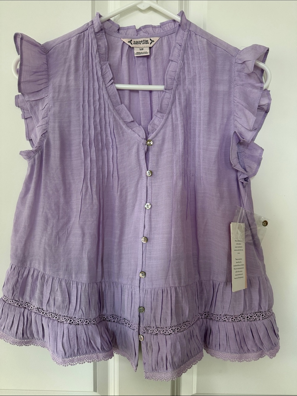 Nannette Pastel Lavender Ruffle Button-Front Blouse New size S